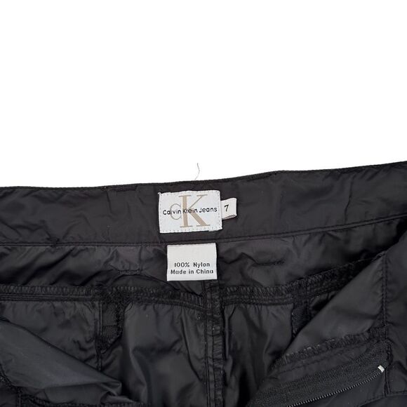Vintage 90s Calvin Klein Jeans Nylon Black Flare Belt Pants Juniors Size 7 - Picture 5 of 6